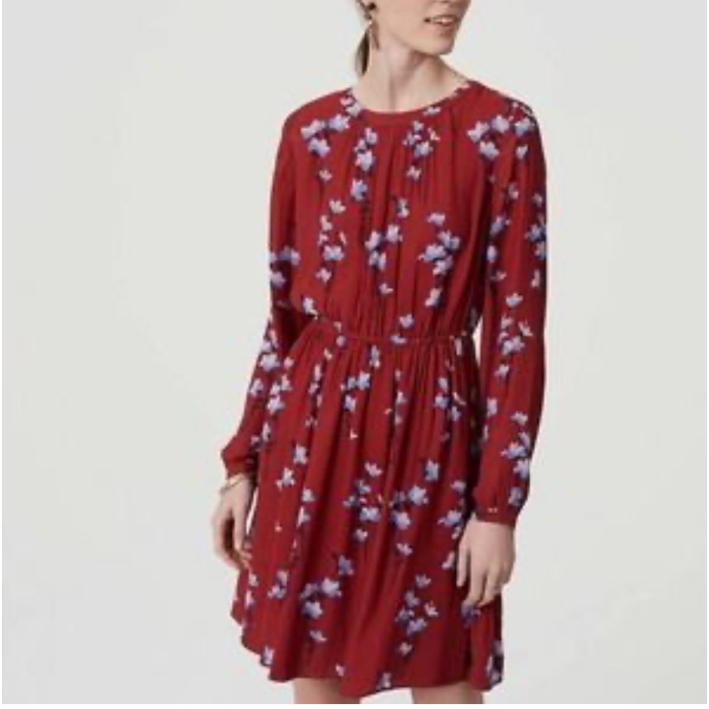 Ann Taylor LOFT Red/Blue Floral Long Sleeve Dress